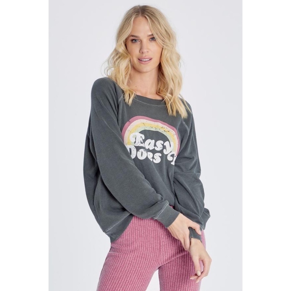 Wildfox Easy Does It Statement Sweatshirt Charcoal Gray